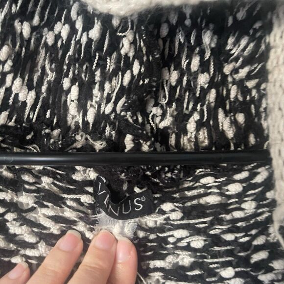 Venus Y2k Size Large‎ Black & White Knit Hooded Long Open Front Cardigan Sweater - Picture 5 of 10
